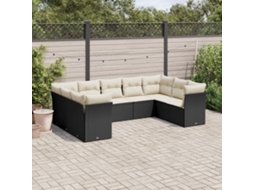 Vidaxl 9 Pcs Conjunto De Sofás P/ Jardim C/ Almofadões Vime Pe Preto