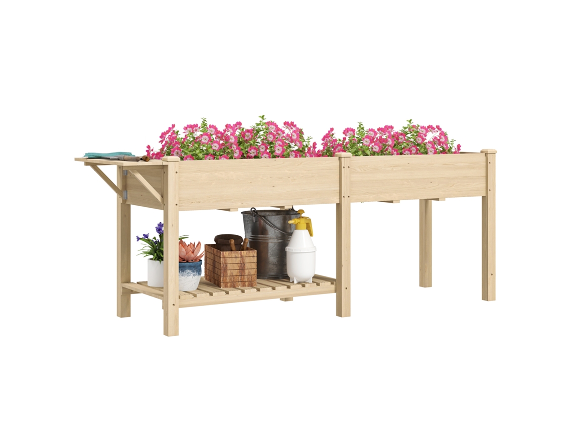 Vaso Elevado com Mesa Lateral e Prateleira Inferior em Madeira de Abeto 207x59x78 Cm