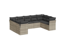 Conjunto de 9 Sofás de Jardim com Almofadões Vime Pe Cinzento Claro MAISON EXCLUSIVE (90x200 cm)