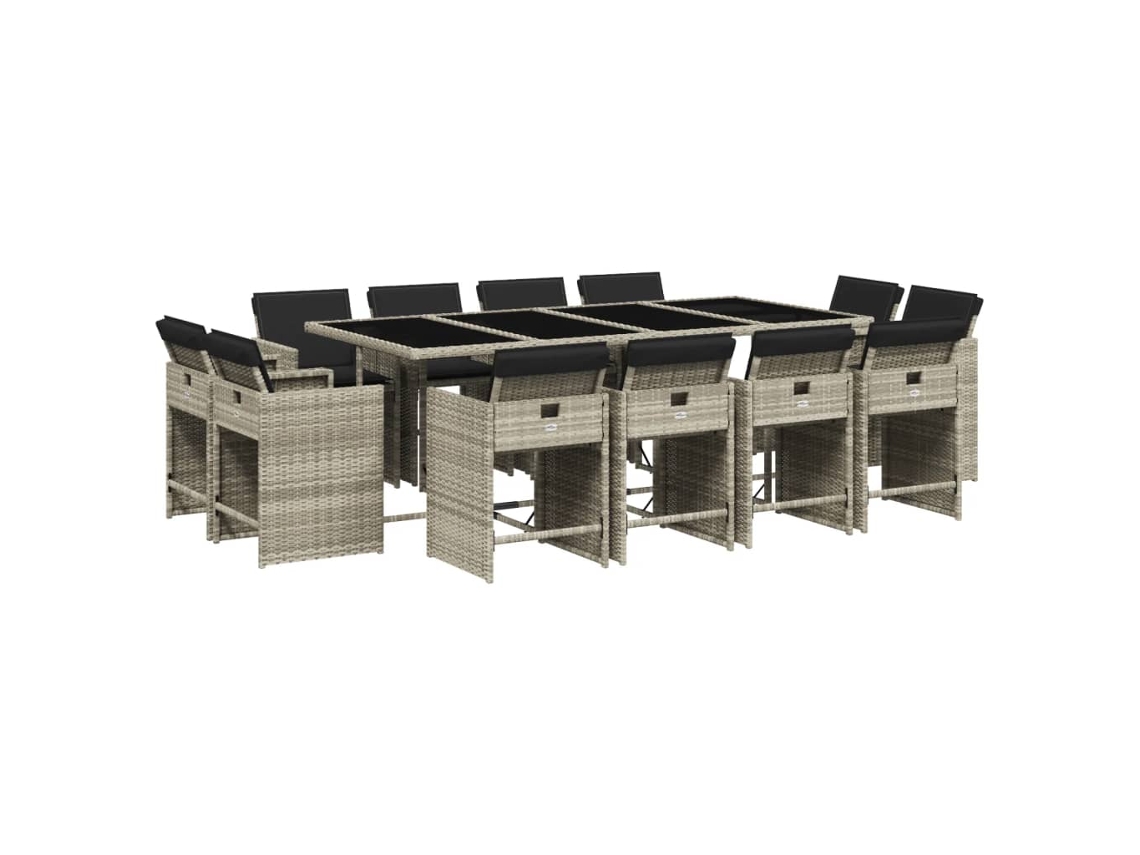 Conjunto de Jantar 13 Pcs para Jardim com Almofadões Vime Pe Cinzento Claro MAISON EXCLUSIVE (13 pcs)