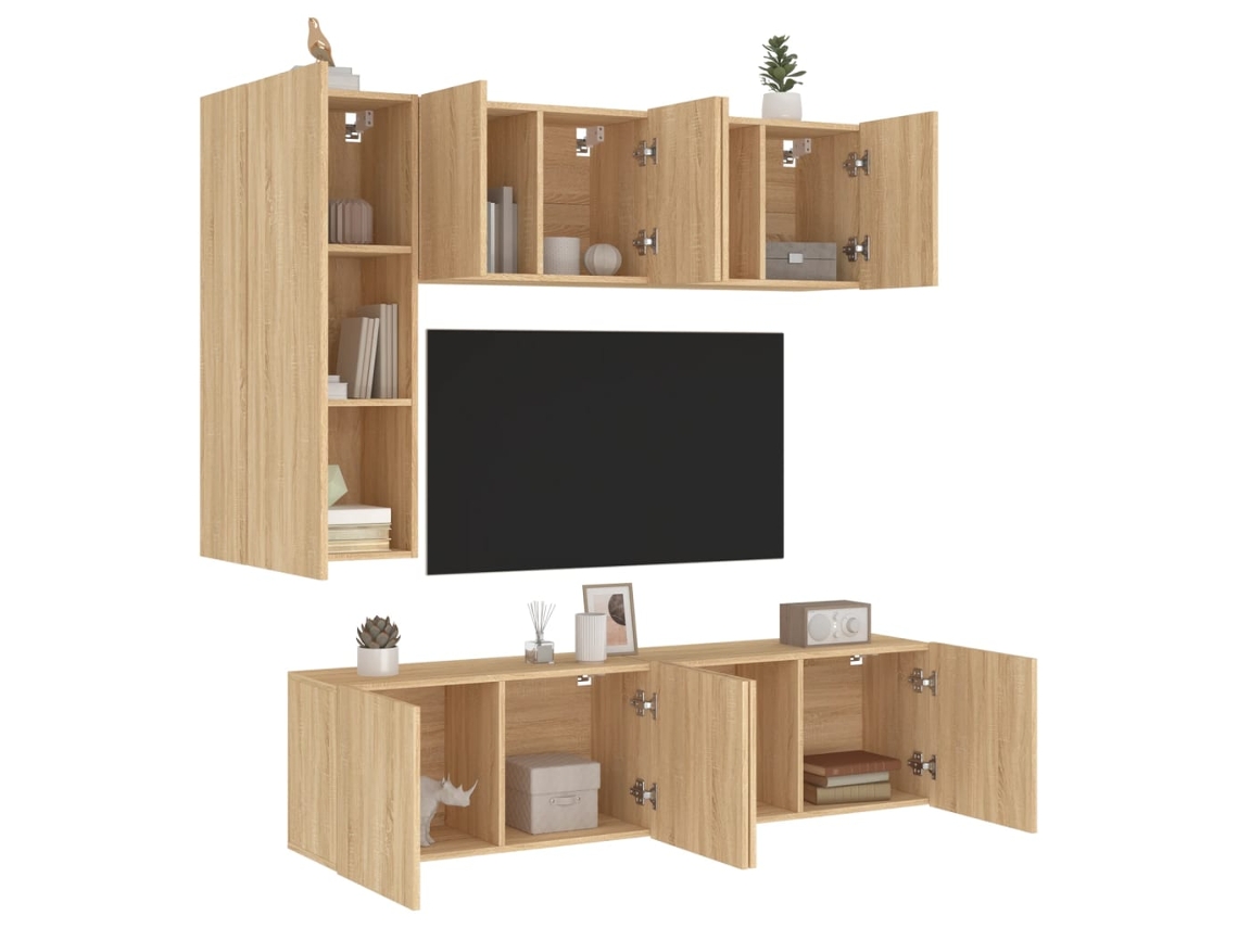 Vidaxl 5 Pcs Móveis De Parede P/ Tv Derivados Madeira Carvalho Sonoma