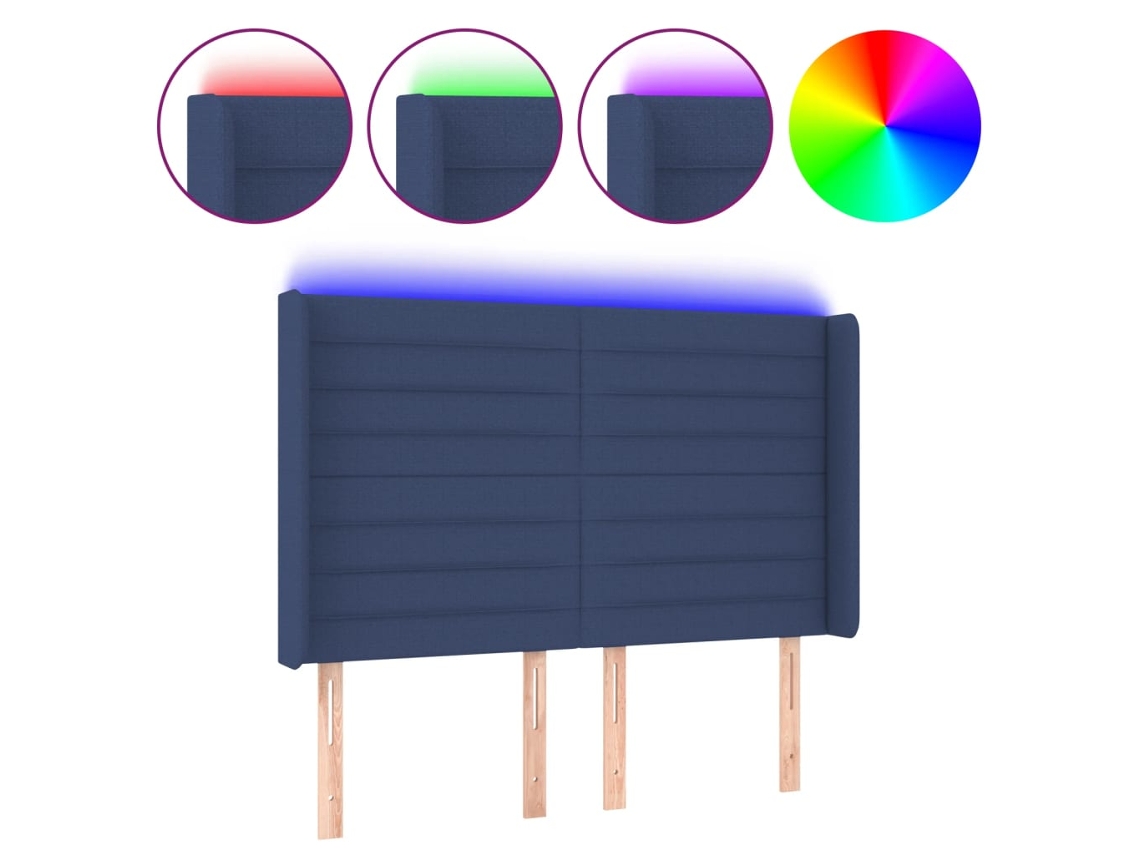 Cabeceira com luzes LED em tecido azul MAISON EXCLUSIVE (147x16x118 cm)