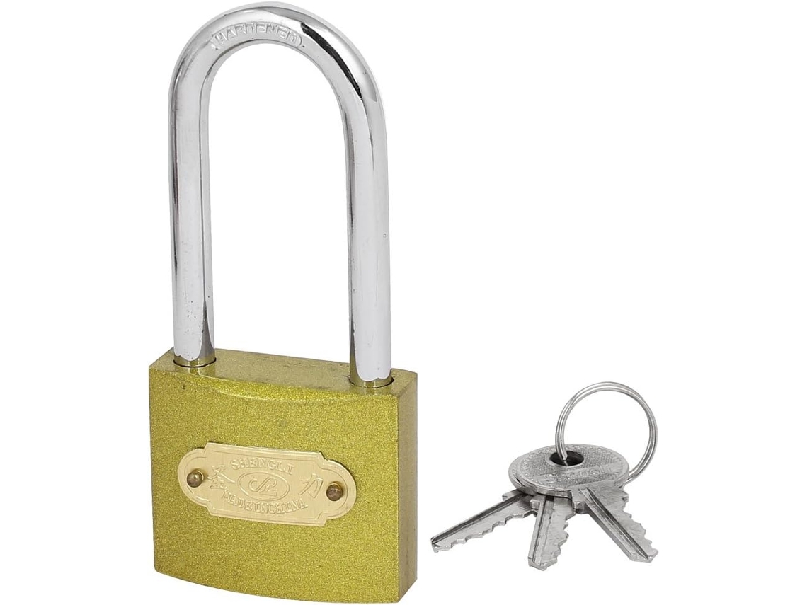 Cadeado de Segurança com Haste 7 Mm Diâmetro, Preto, para Porta, Caixa Ferramentas, 3 Chaves CHABERLU