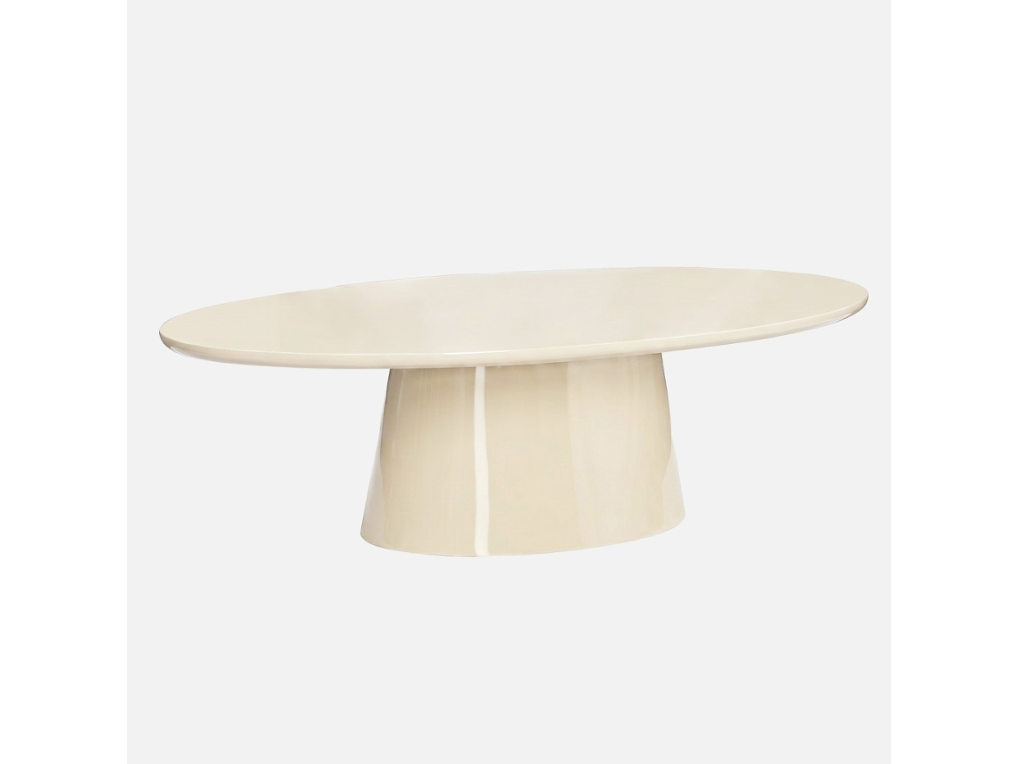 Mesa De Centro Oval Com Efeito Brilhante, Creme