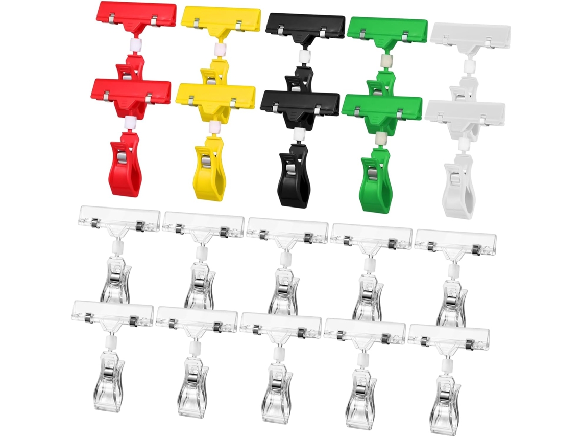 Conjunto de 20 pinos de etiqueta dupla face, resistentes e com mola, com núcleos aleatórios e acabamento.