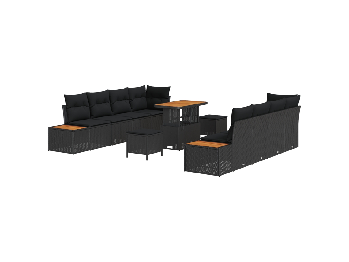 Conjunto 11 Conjunto De Sofá De Jardim Vidaxl Preto Vime Pe (90 X 55 X 71 Cm)
