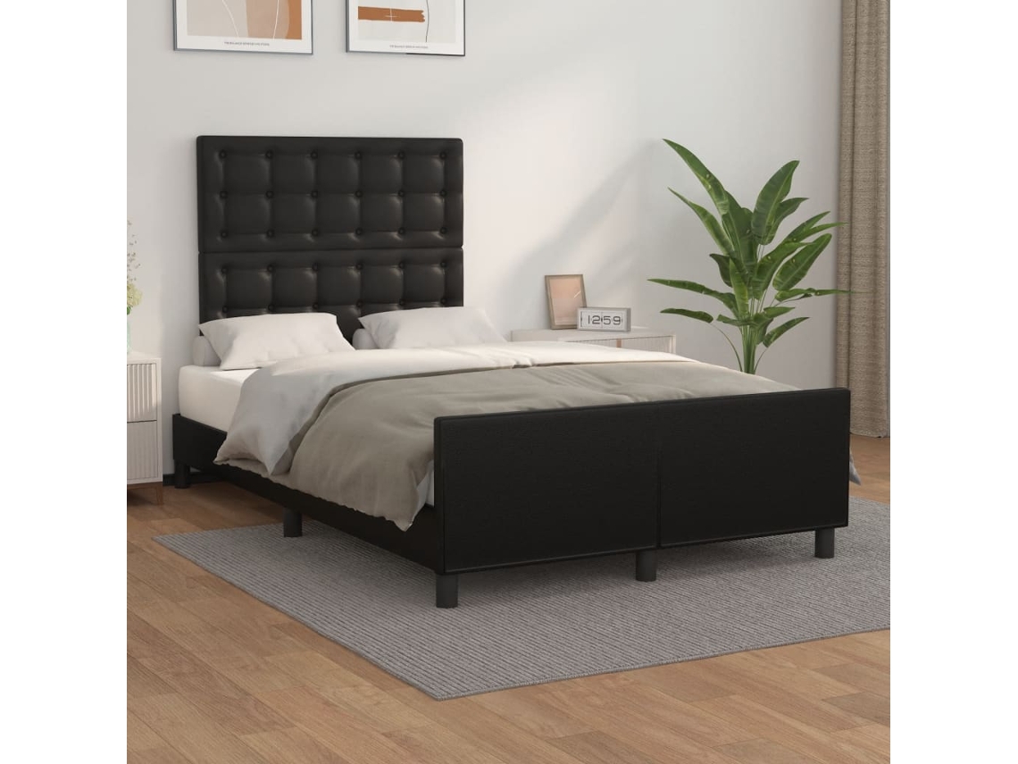 Estrutura De Cama C/ Cabeceira 120x200cm Couro Artificial Preto