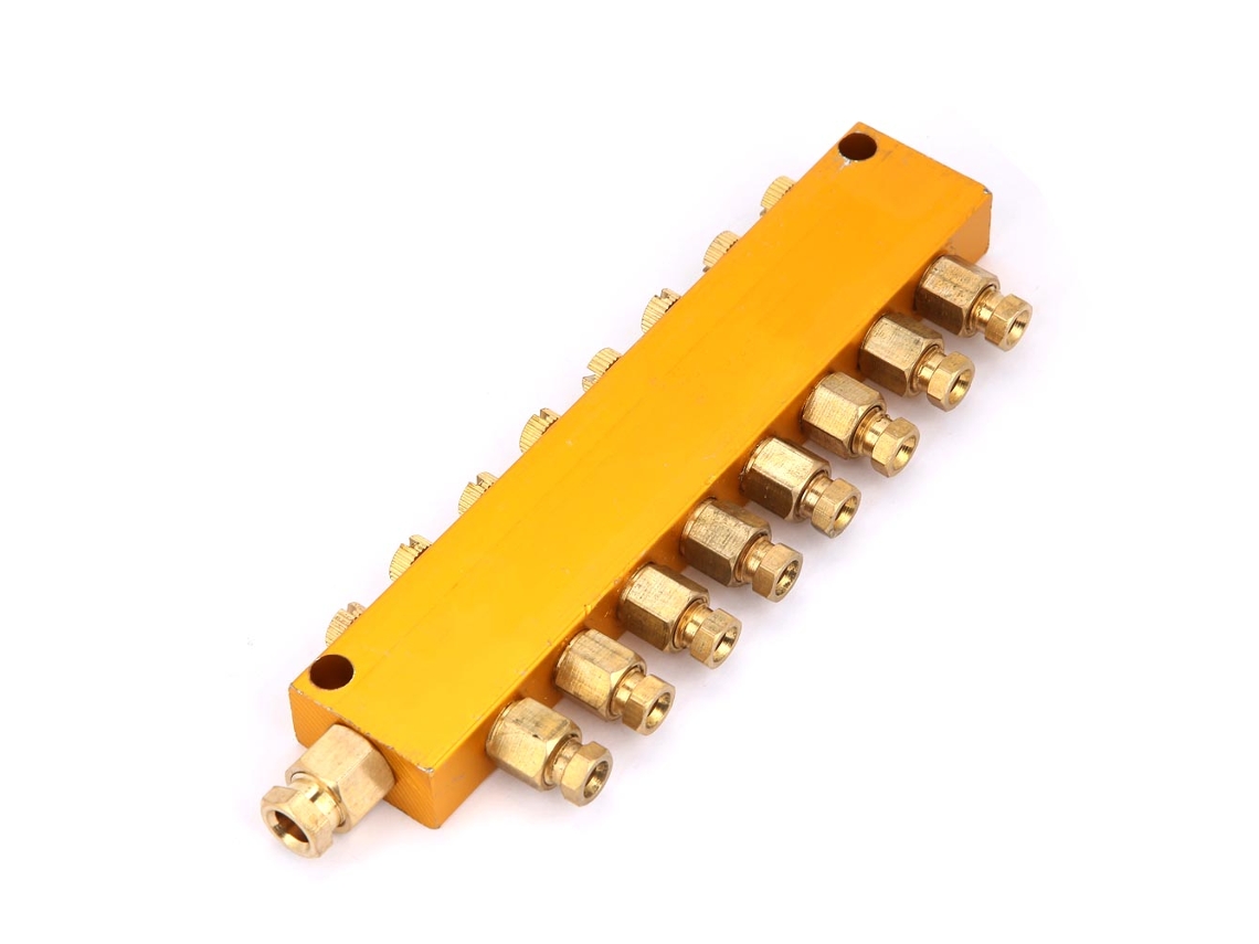 Válvula Manifold Ajustável Laxiscreed Com 6mm Entrada E 8 Saídas Para Distribuição De Óleo
