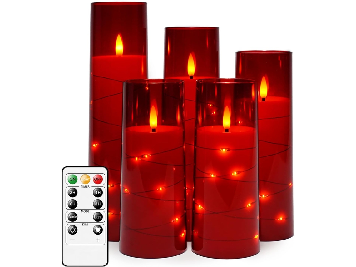 Kakoya Led Lights Sem Chama Com Timer, 5 Bright Lights Sem Chama Vermelhas-aquaforge