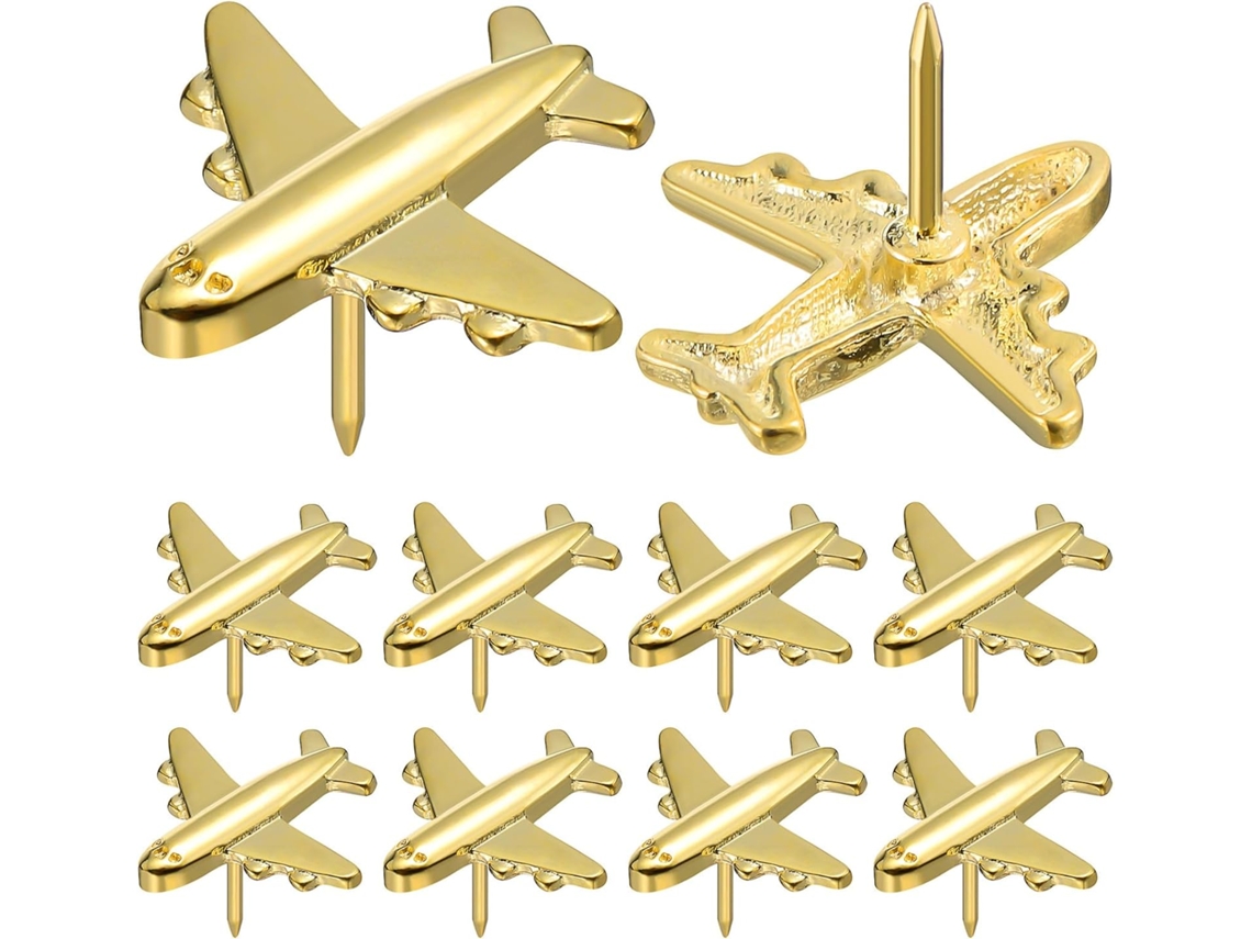 Tachinhas de Metal Dourado no Formato Avião Da Hemobllo para Parede, 24 Peças, Multiuso e Decorativo para Quadros