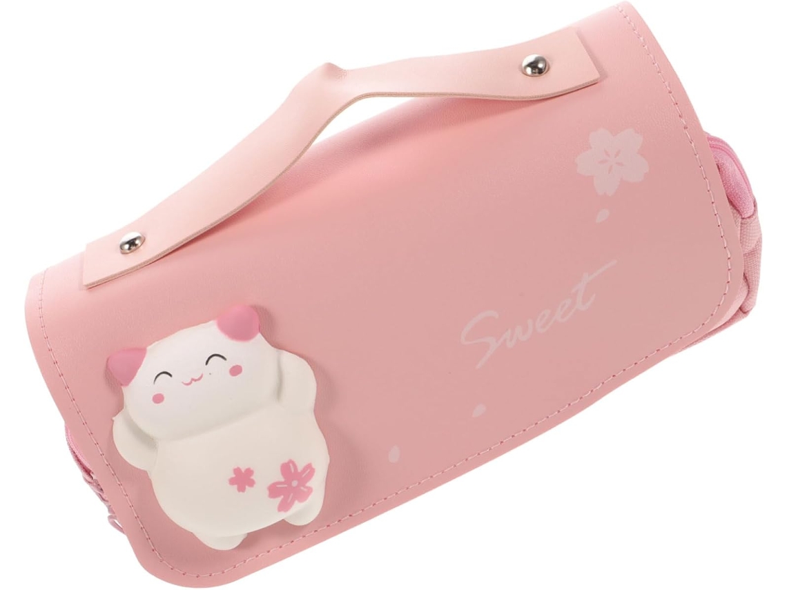 Estojo Multifuncional Com Brinquedo Antiestresse, Grande Capacidade, Bolsa De Lona Rosa.