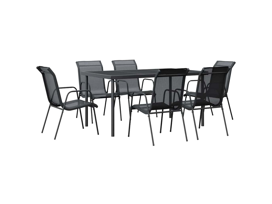 Maison Exclusive - 7 Pcs Conjunto De Jantar Para Jardim Aço E Textilene Preto