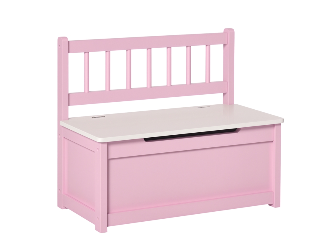 Banco de Armazenamento Infantil com Encosto e Tampa Absorvente de Choque 40 Kg para Salas de Brinquedo 60x30x50 Cm Rosa e Branco Ge
