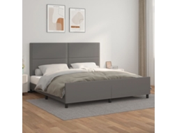 Estrutura Cama C/ Cabeceira 200x200cm Couro Artificial Cinzento