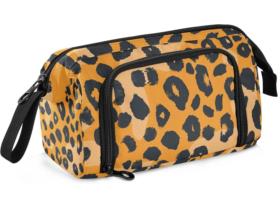 Estojo Grande com Estampa de Leopardo e Fechamento em Zíper, Ideal para a Escola Volta Às Aulas. 24 X 9,5 15 C
