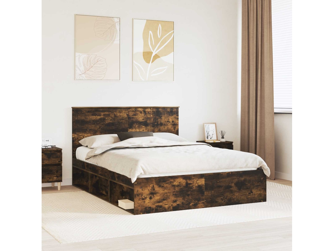 Vidaxl Estrutura Da Cama Com Cabeceira Carvalho Defumado 150 X 200 Cm