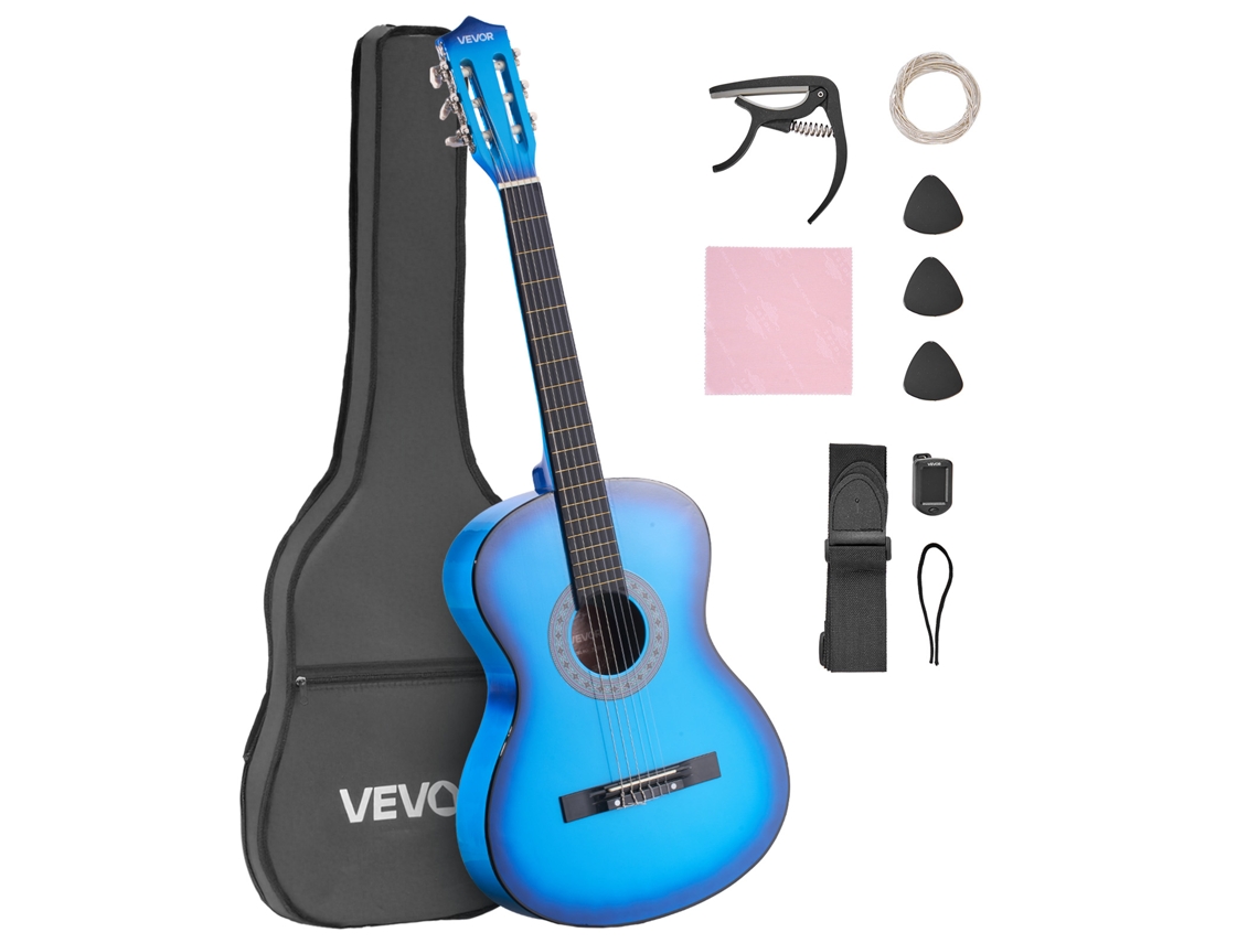 Conjunto De Guitarra Clássica De Madeira De 960 Mm Para Iniciantes, Azul Vevor