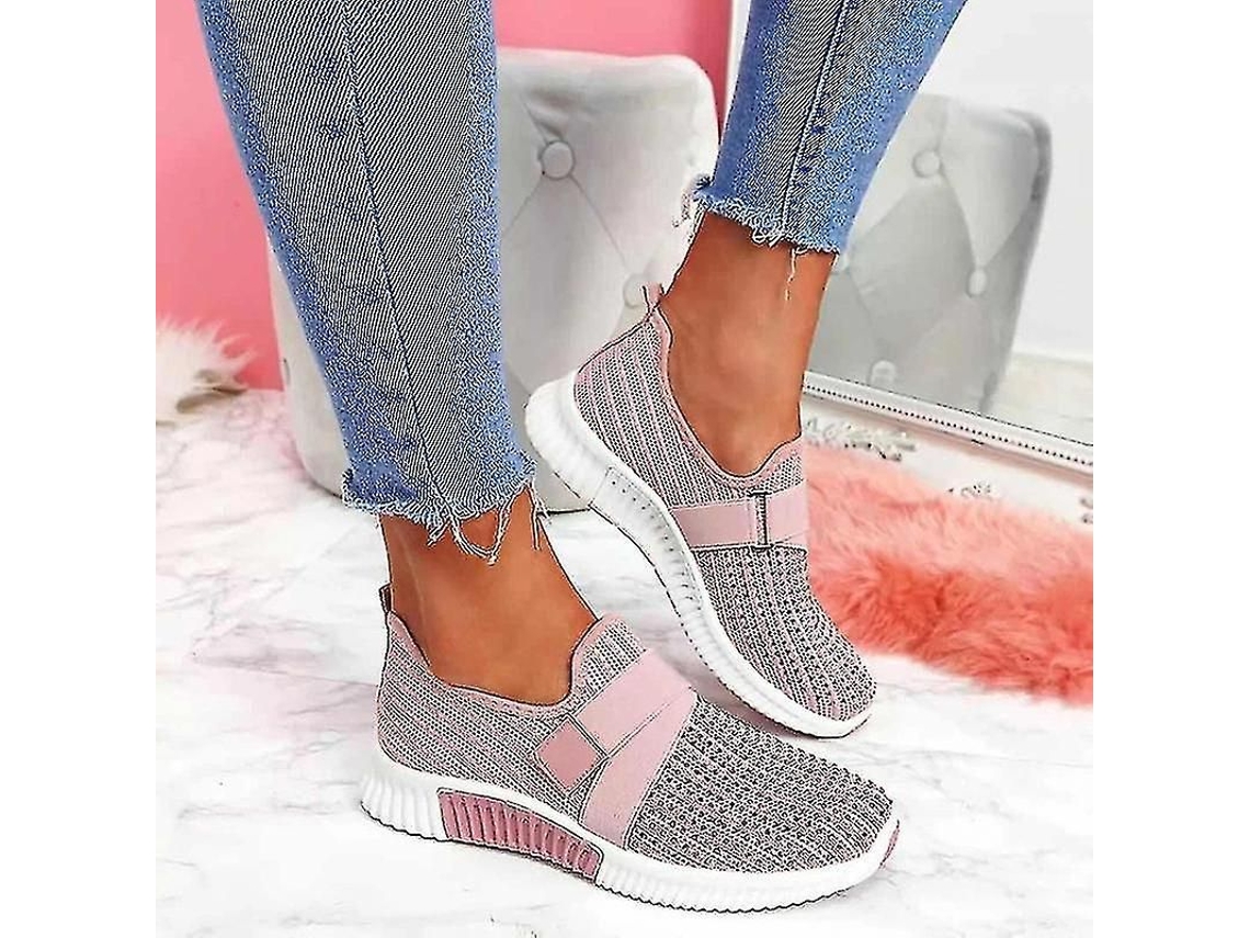 Tênis slip-on feminino 2026 com plataforma ortopédica Sola, ideal para caminhada e com tecido respirável em algodão.