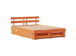 Estrutura De Cama Com Armazenamento Vidaxl Castanho Madeira De Pinho Maciça (140x200 Cm)