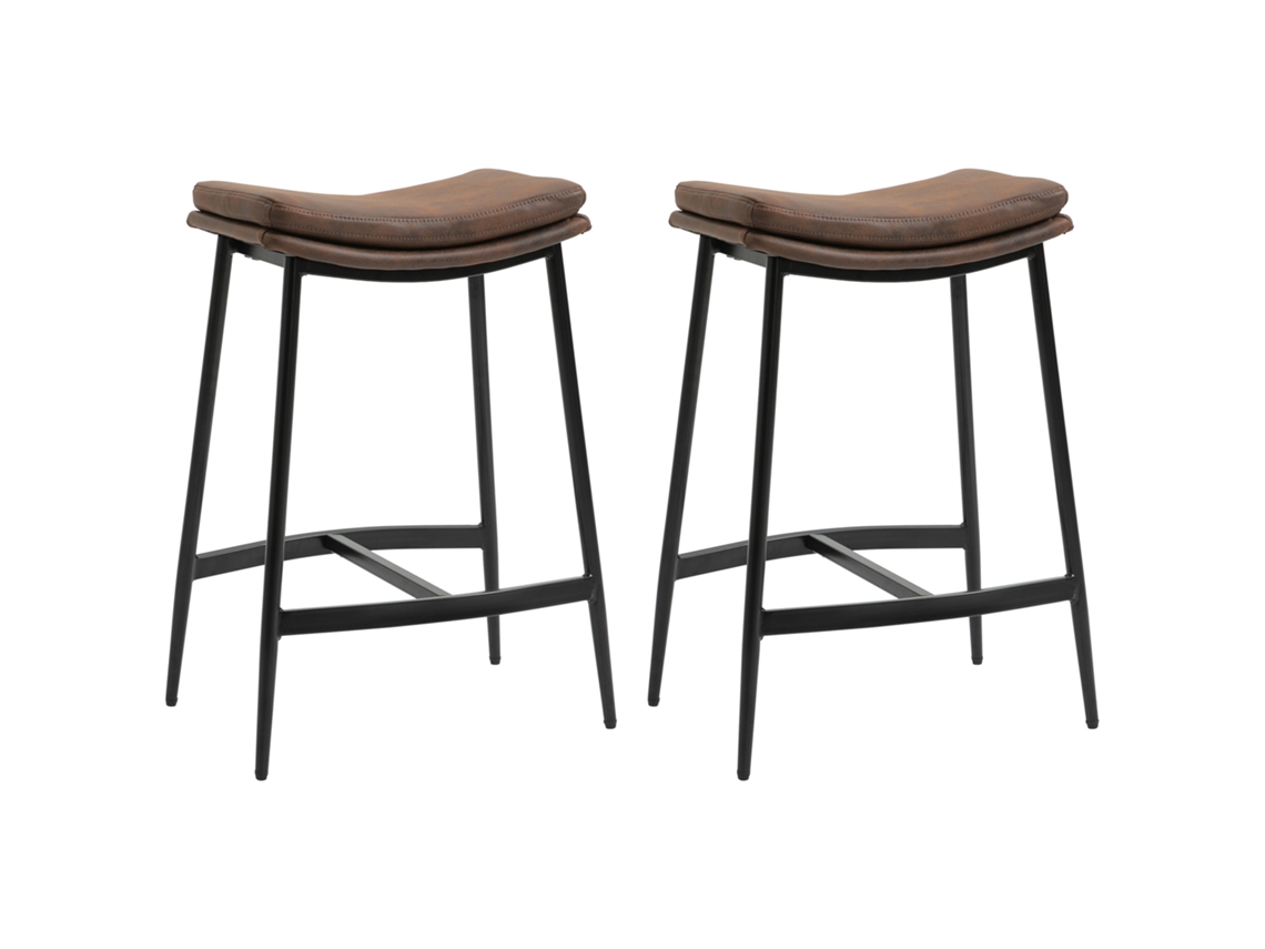 Conj. 2 Banquetas Bar C/ Apoio Pés, Estilo Indust. Em Aço, Assento Curvo, 48,5x38,5x68,5cm, Marrom Preto.