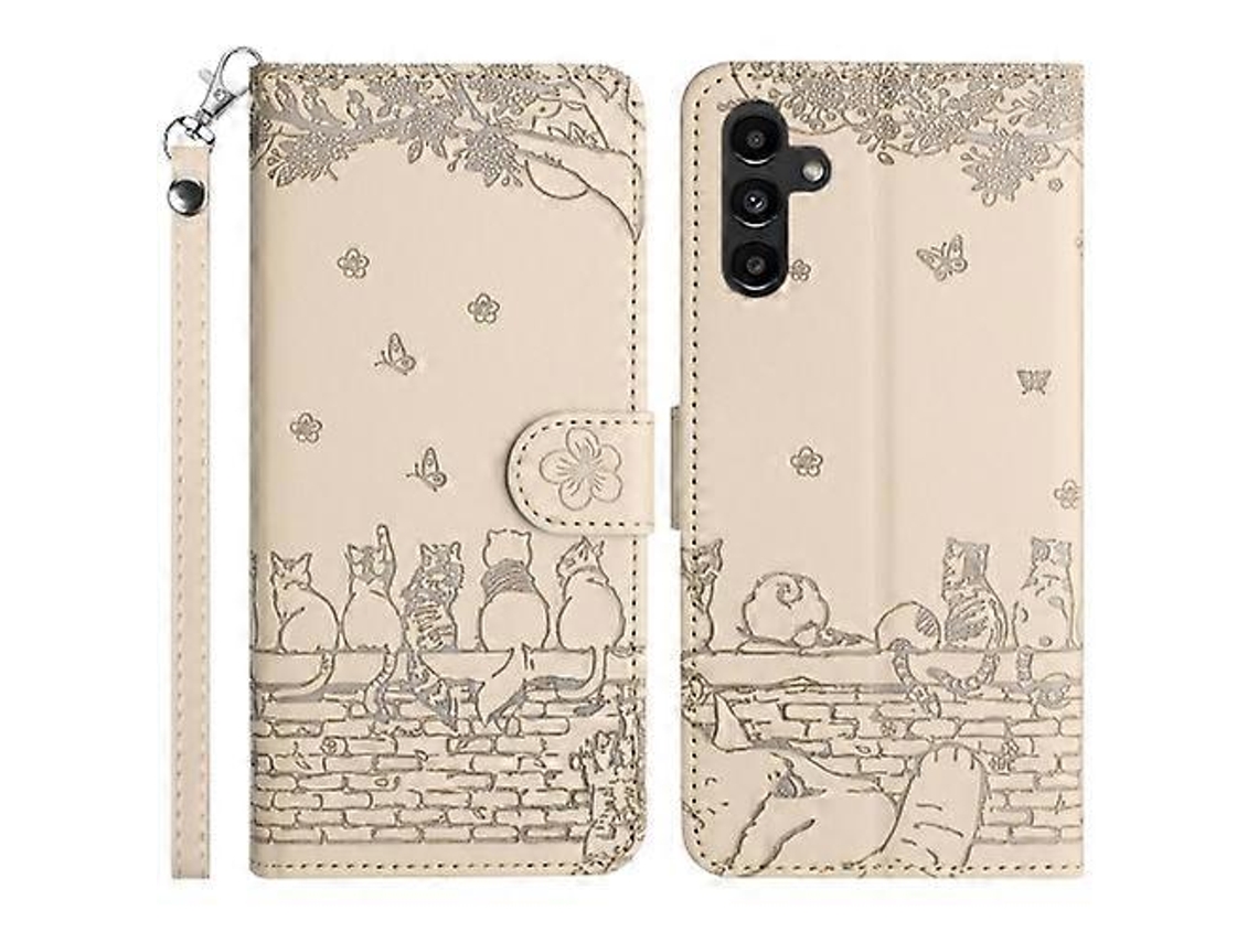 Capa De Couro Com Estampa De Gato E Cordão Compatível Com Samsung Galaxy S24 D