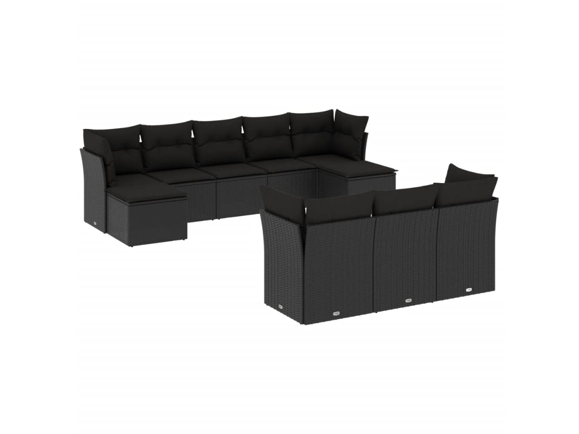 Conjunto de 10 sofás de jardim com almofadões Vime Pe Preto MAISON EXCLUSIVE