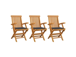 Cadeiras De Jardim C/ Almofadões Antracite 3 Pcs Teca Maciça Dkd Home Decor