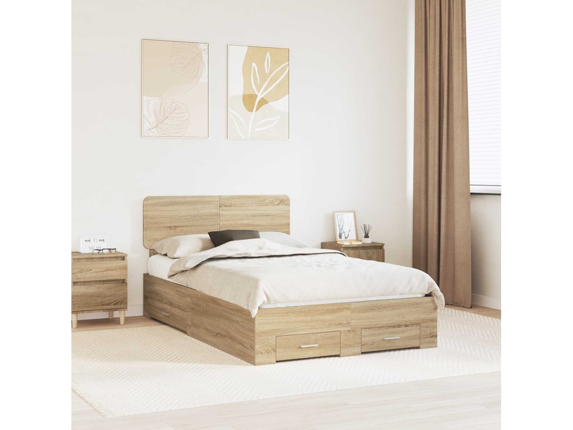 Vidaxl Estrutura Da Cama Com Gaveta Carvalho Sonoma 120 X 200 Cm