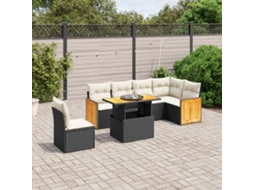 Vidaxl 7 Pcs Conjunto De Sofás P/ Jardim C/ Almofadões Vime Pe Preto