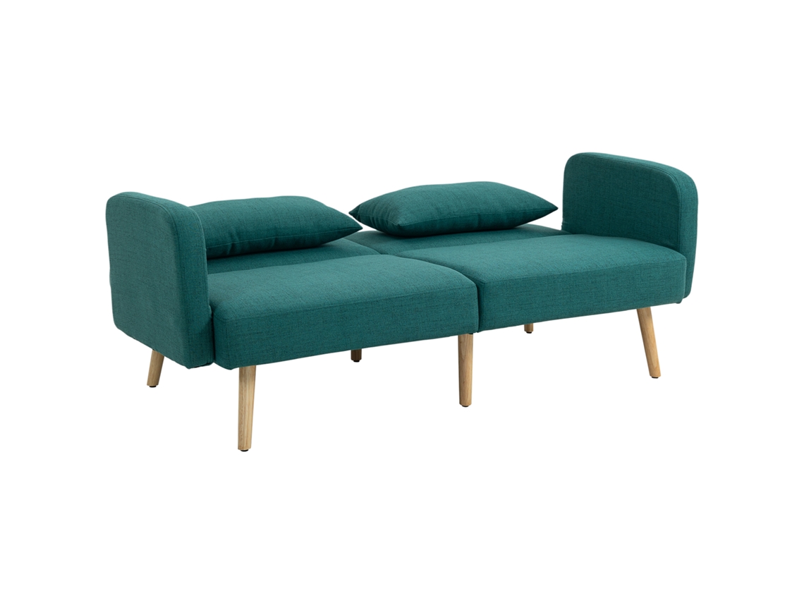 Sofá Convertível De 3 Lugares (design Click-clack), Encosto Reclinável E Compartimentos De Arrumação Ajustáveis, Acabamento Em Verde