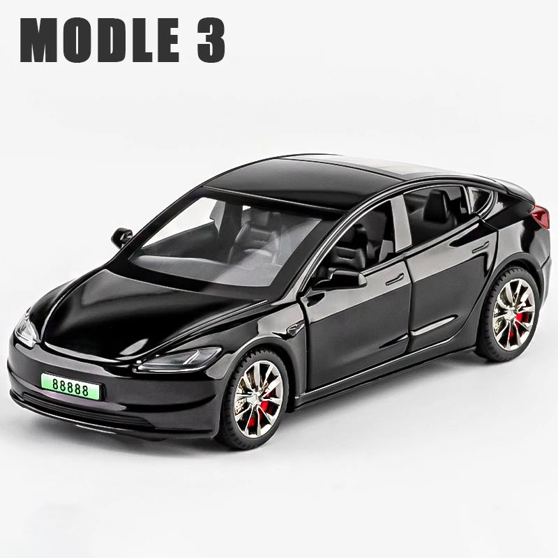 (preto) 1:32 Modelo 3 Carro De Brinquedo Em Liga Metálica Fundida Com Som E Luz