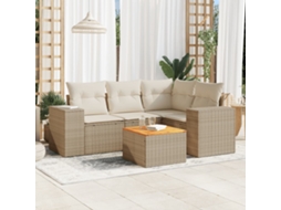 Vidaxl 5 Pcs Conjunto De Sofás P/ Jardim Com Almofadões Vime Pe Bege