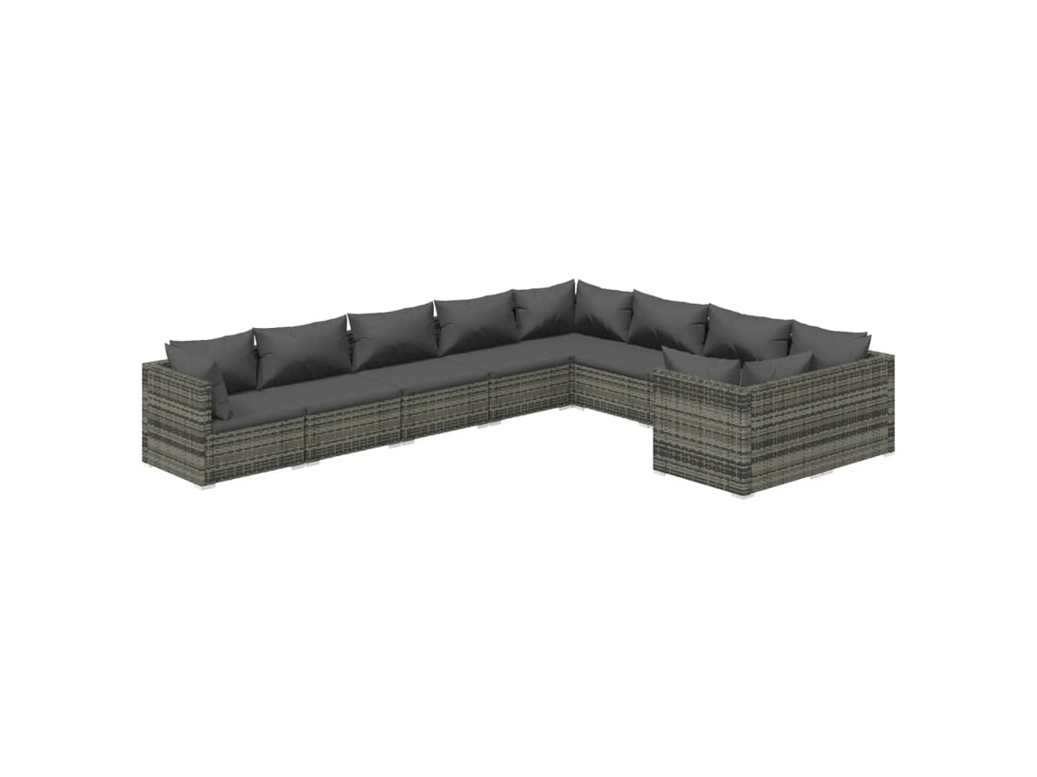 Conjunto 9 lounge de jardim c/ almofadões VIDAXL vime PE cinzento