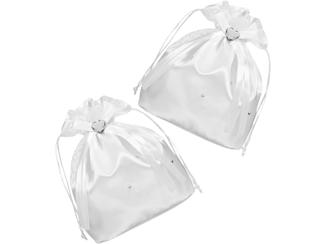 Conjunto De Duas Peças: Bolsa Clutch Branca De Cetim Para Noivas, Com Alça De Ombro E Strass.