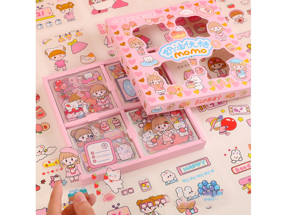 Stickers Para Caderno 100 Peças Padrões Cuter Cartoon Diy Pet Impermeável Scrapbooking Diário