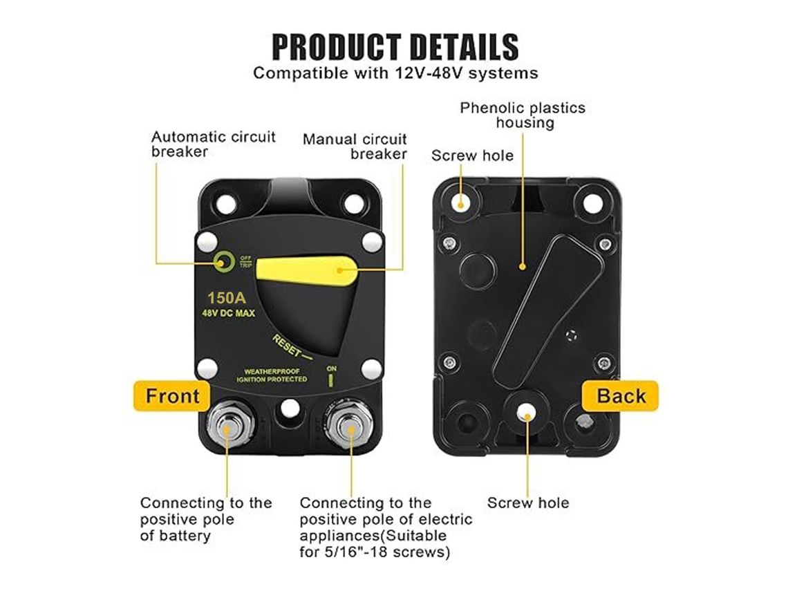 Disjuntor Automático 12v a 48v Dc 150a Primerox