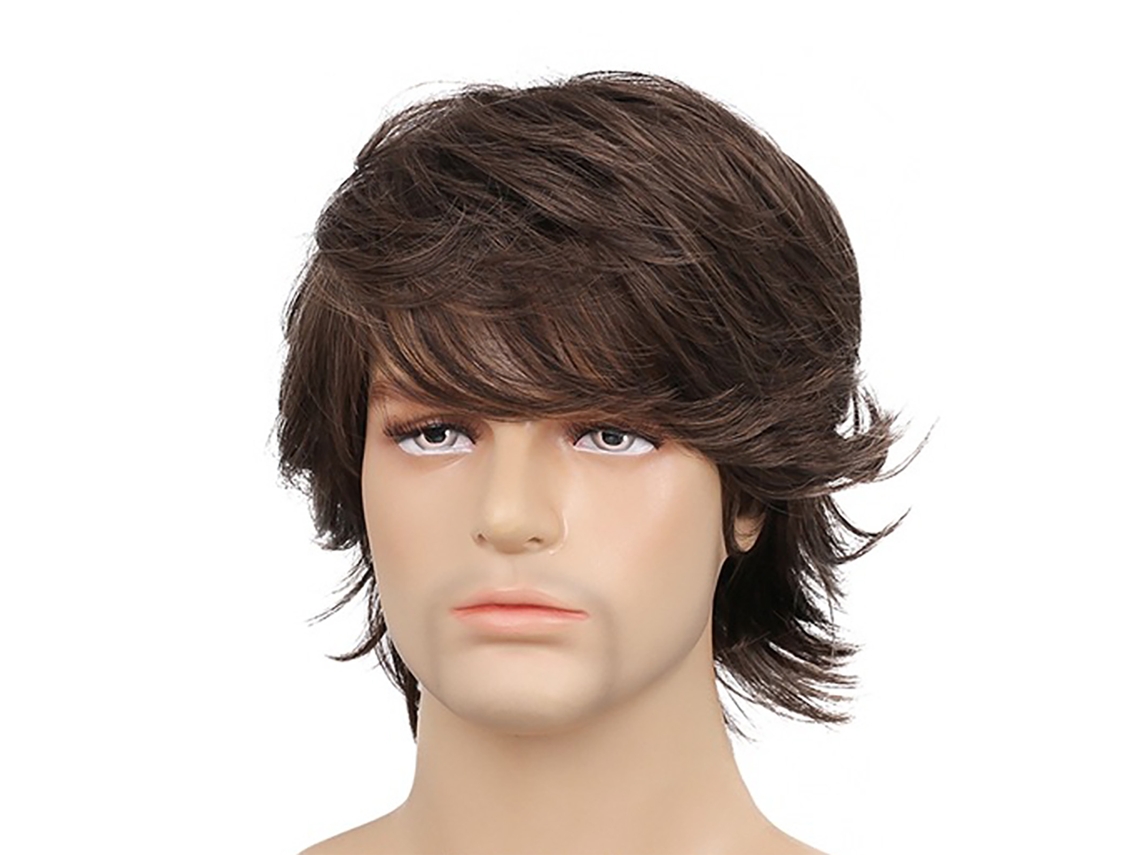 Peluca Corta Marrón Reta Sintética Para Cosplay De Hombre