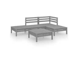 5 Pcs Conjunto Lounge de Jardim Pinho Maciço Cinzento MAISON EXCLUSIVE