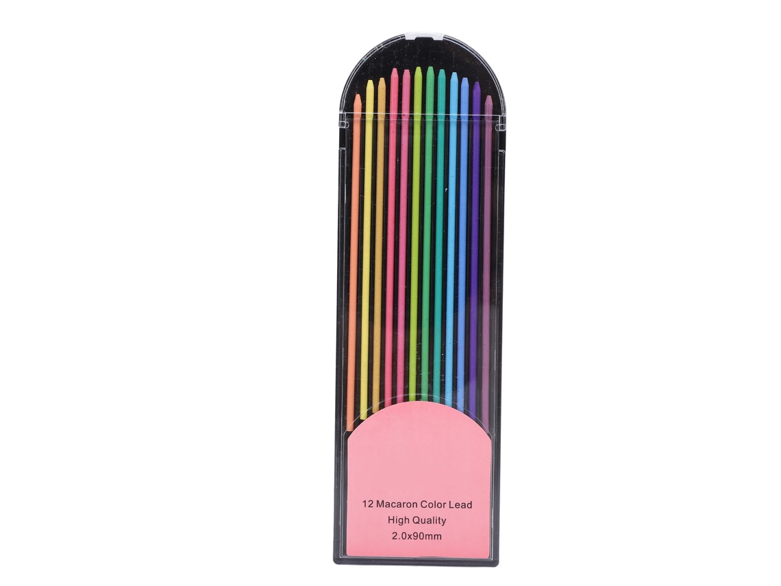 12 Recargas de Lápis de Cor 2mm Grafite Impermeável para Desenho e Esboço