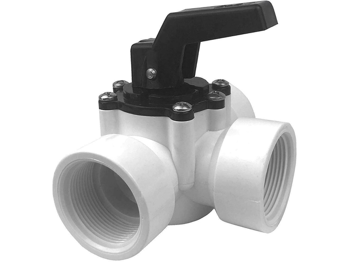 Válvula de 3 vias Well2wellness para piscina de ABS branca com rosca interna de 3 1/2 polegadas para bypass de aquecimento solar