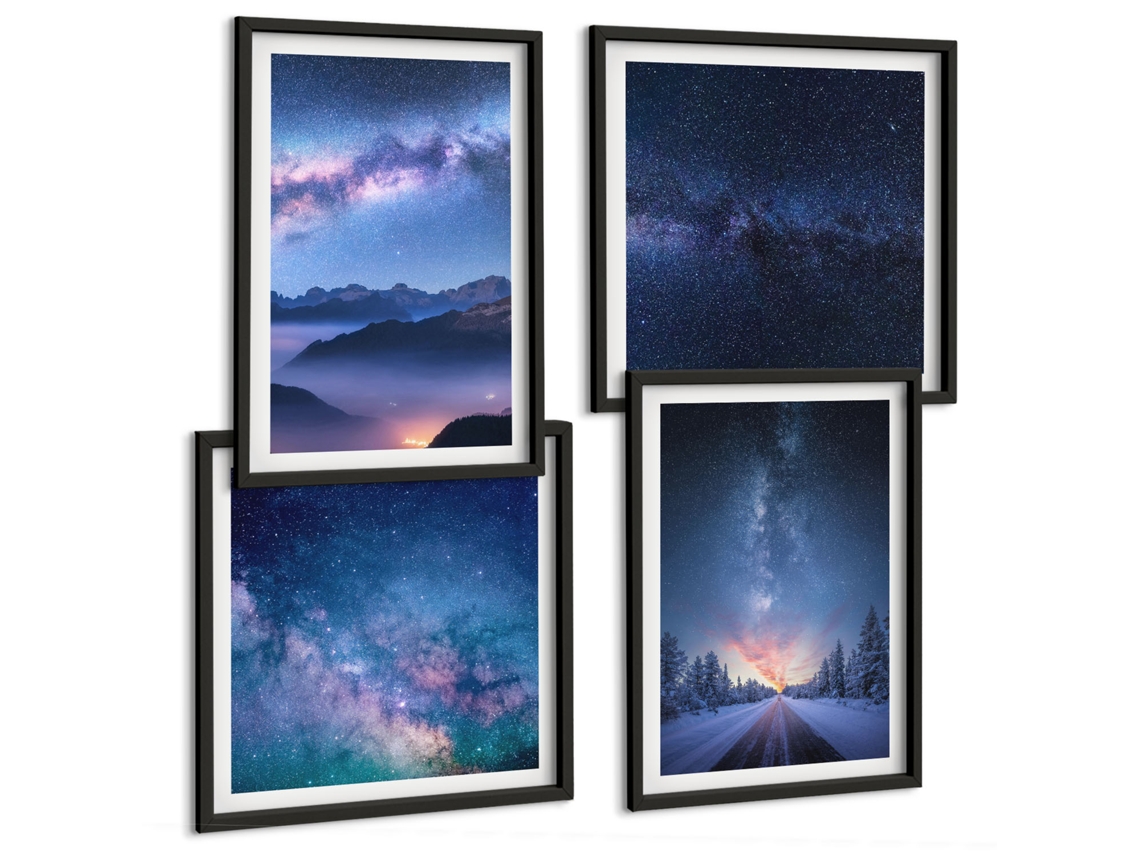 Composição De Quadros Paisagens De Montanhas Rios Florestas Espelharte (4 Peças)