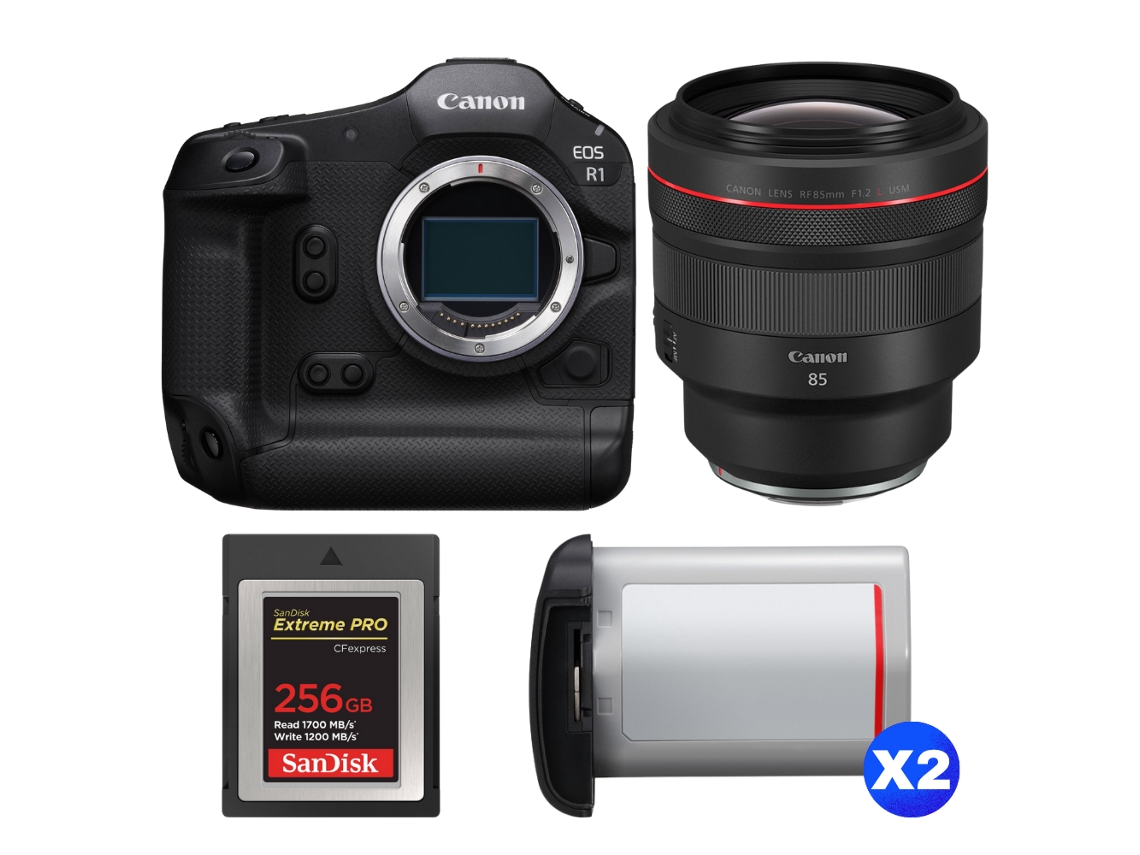 Eos R1 + Rf 85mm F/1.2 L Usm + 1 Sandisk 256gb Extreme Pro Cfexpress Type B + 2 Canon Lp e19 + Ebook “20 Dicas para Fotos Que Impressionam” CANON
