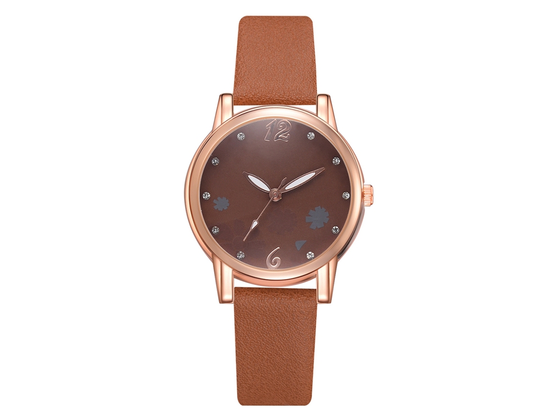 Relógio de Pulso Feminino Fashion Analógico de Quartzo com Mostrador Redondo Café