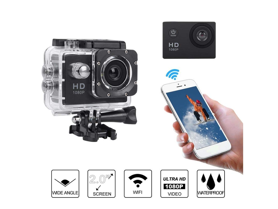 Action Cam Tft Lcd Full Hd 1080P com Baterias Recarregáveis 900 Mah e