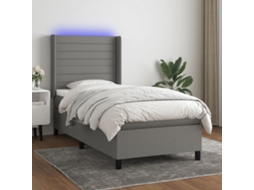 Vidaxl Cama Box Spring C/ Colchão E Led 90x190 Cm Tecido Cinza-escuro