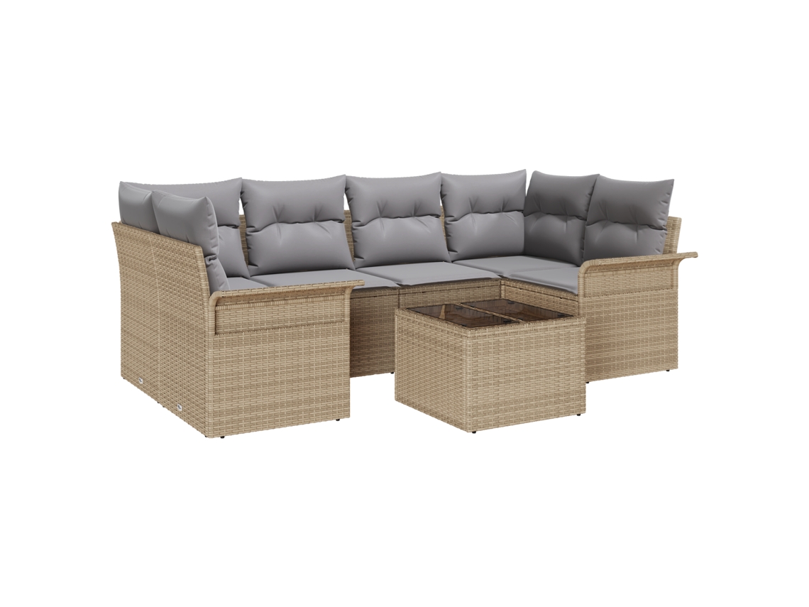 Conjunto 7 Móveis De Jardim Vidaxl Bege Vime Pe (55 X 55 X 37 Cm)