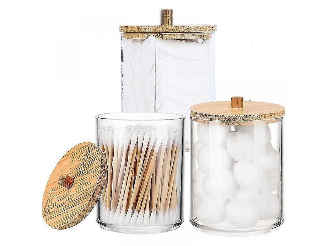 MEOIRUERY Recipientes De Armazenamento Com Tampas De Bambu, Potes De Plástico Duráveis Para Boticário, Dispensador De Cotonetes, Funcional E Decorativo, Organiz