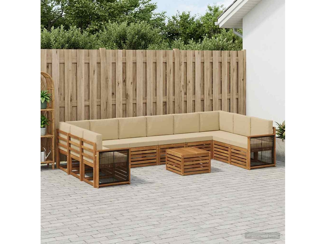 Vidaxl Conjunto De Sofás Para Exterior Com Almofada 8 Pcs Natural