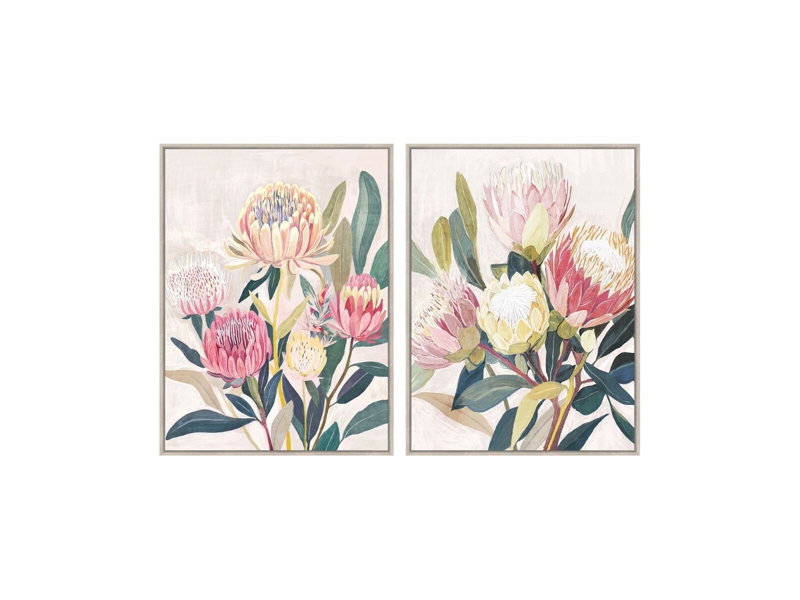 Pintura Home Esprit Verde Cor De Rosa Bloemen Shabby Chic 75 X 4 X 100 Cm (2 Unidades)