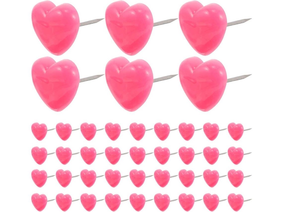 Conjunto de 100 Tachinhas Criativas em Formato de Coração Rosa para Pendurar Fotos na Parede, Feitas de Resina e Metal, São